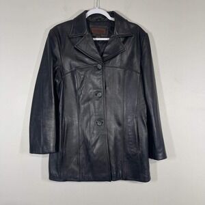 Siena Leather Jacket Womens Large Black Buttons Basic Y2K Streetwear Minimalist